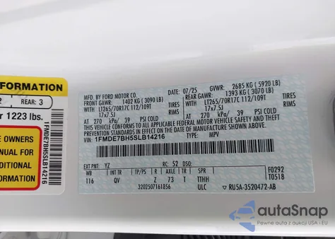 2025 Ford Bronco Big Bend z USA, uszkodzony, nr VIN 1FMDE7BH5SLB14216